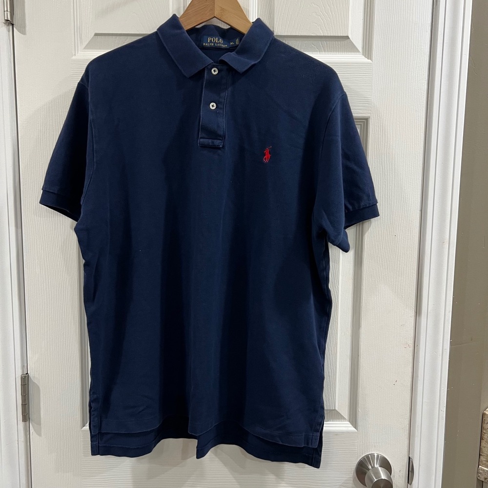 Polo Ralph Lauren Mens XL Navy Blue Short Sleeve Pique Polo Shirt Red Pony Logo